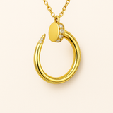 Gold Circle Necklace - Open Pendant with Zirconia - 18K Gold Tone - Stainless Steel