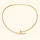 Gold Open Collar Nail Necklace with Crystal Detail