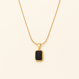 Gold Necklace with Black Rectangular Pendant