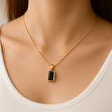 Gold Necklace with Black Rectangular Pendant