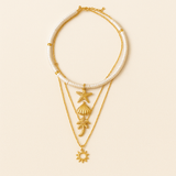 Layered Gold Necklace with Beach Charms and Pearls