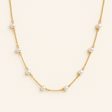 Gold Pearl Necklace - White Beaded Pearls - 18K Gold Tone - Delicate Chain