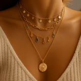 Multi-Layer Gold Necklace with Colorful Drop Charms