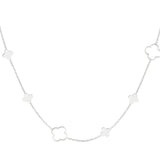 Silver Clovers All Over Necklace - Lucky Four-Leaf Motif - Silver Tone