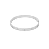 Silver Clovers and Stones Bangle - Dainty Clover Charm Cuff