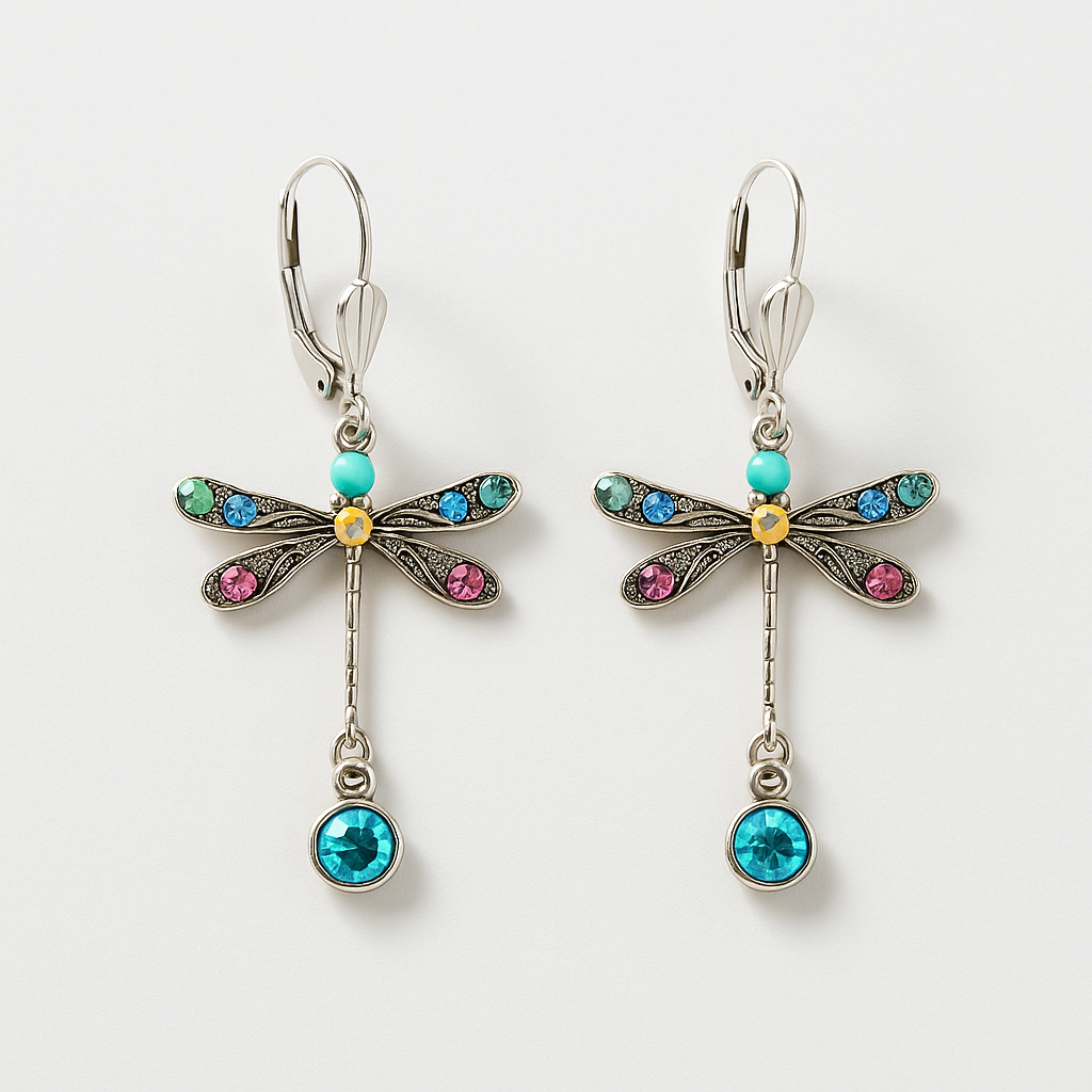 Colorful Dragonfly Drop Earrings with Crystals