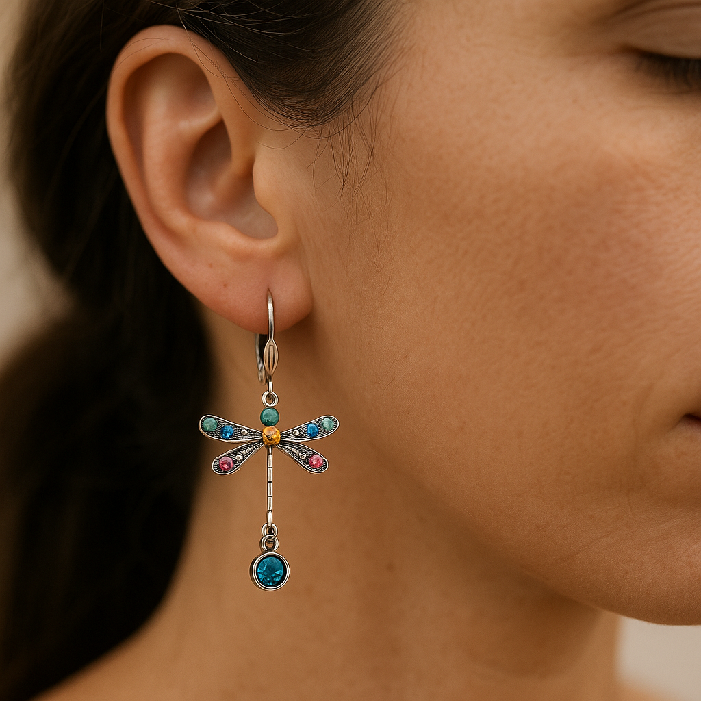 Colorful Dragonfly Drop Earrings with Crystals