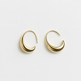 Gold Hoop Earrings - Curved Drop Design - 18K Gold Tone - Polished Finish