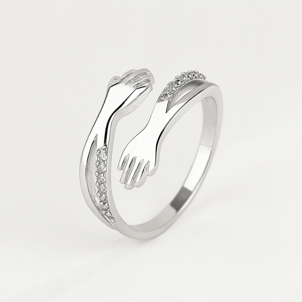 Curved Adjustable Hug Ring with Clear Zirconia Accents