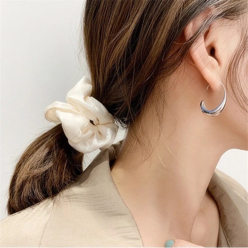Curved Drop Hoop Earrings