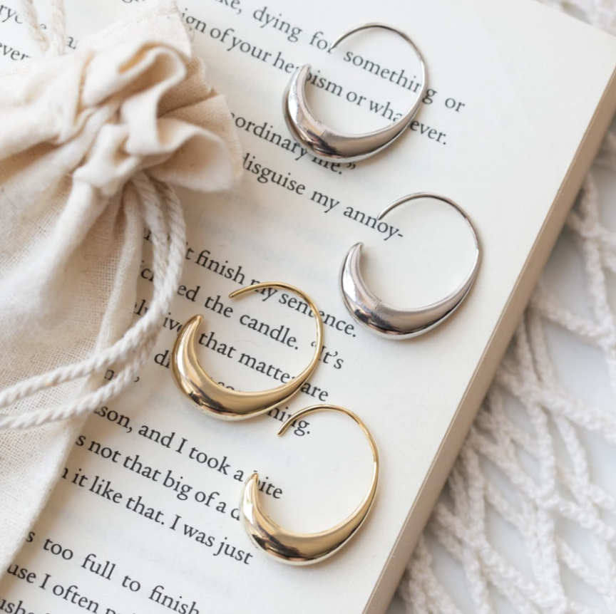 Curved Drop Hoop Earrings