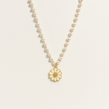 Gold Daisy Necklace - Imitation Pearl Beading - 18K Gold Tone - Pendant