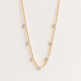 Gold Pearl Necklace - Small Bead Accents - 18K Gold Tone - Delicate Chain