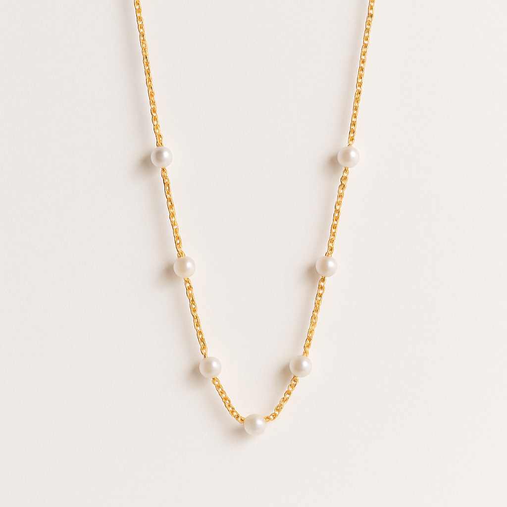 Delicate Gold Chain Necklace with Small Pearl Accents