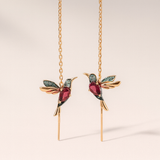 Hummingbird Drop Earrings with Multicolor Crystal Detail