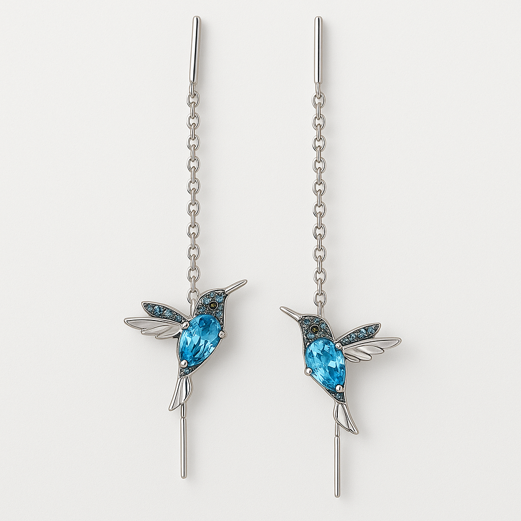 Delicate Hummingbird Drop Earrings with Colorful Crystal Accent