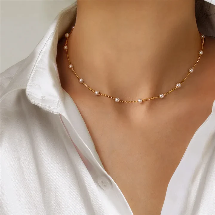 Delicate Gold Chain Necklace with Small Pearl Accents