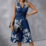 Women's Wrap V Neck Sleeveless Floral Dress | Mini