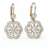 Vintage-Inspired Crystal Flower Drop Earrings in Two-Tone