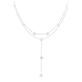 Silver Enchanted Long Necklace - Layered Statement Chain - Silver Tone