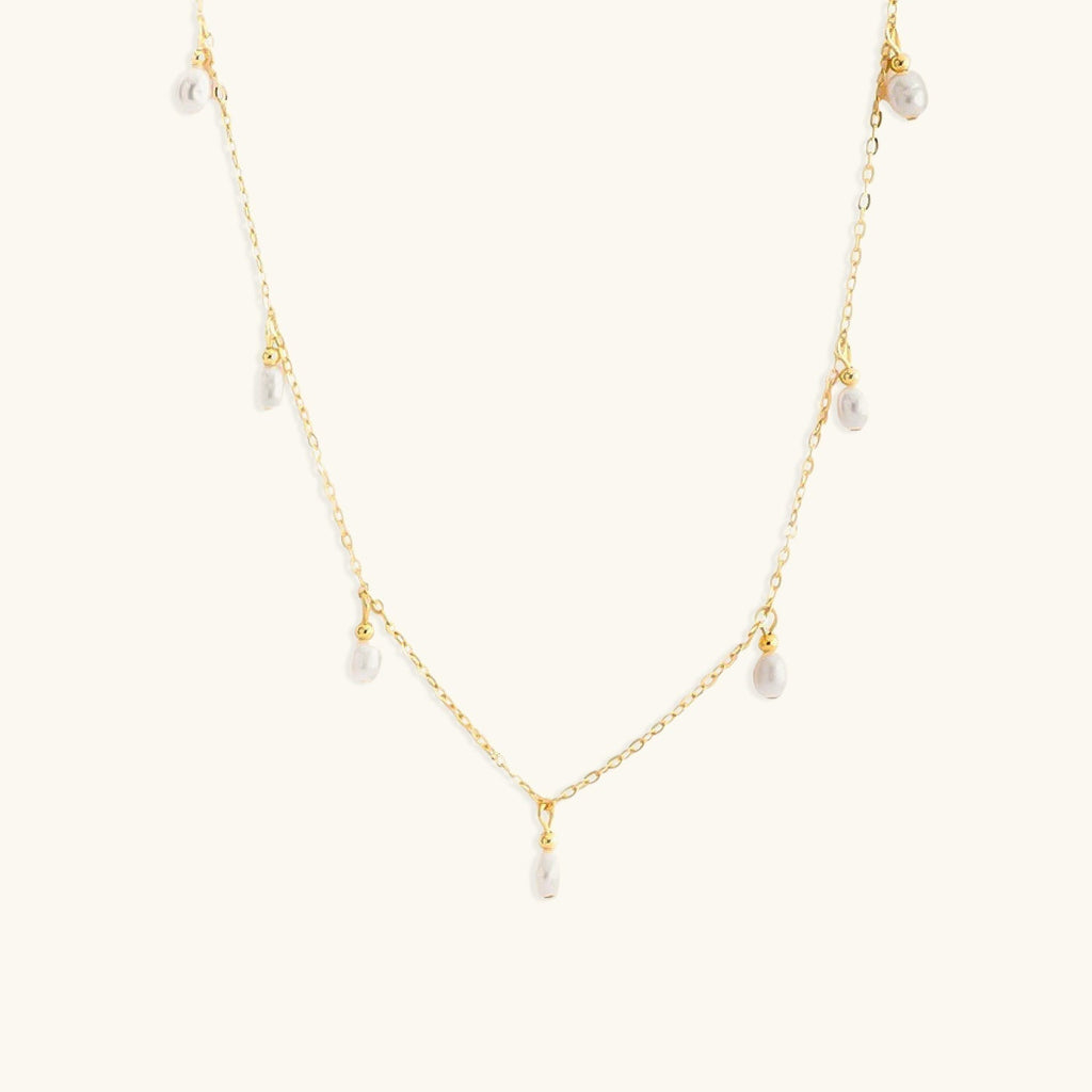 Gold Chain Necklace with Dangling Freshwater Pearls