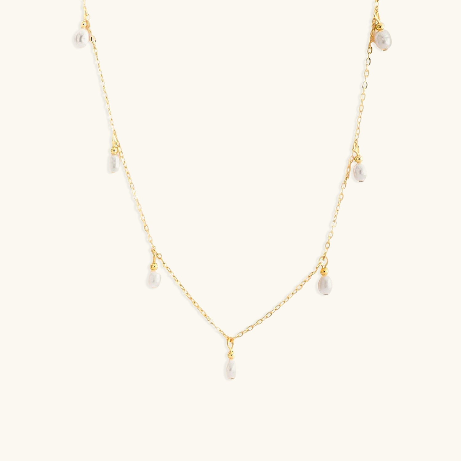 Gold Chain Necklace with Dangling Freshwater Pearls