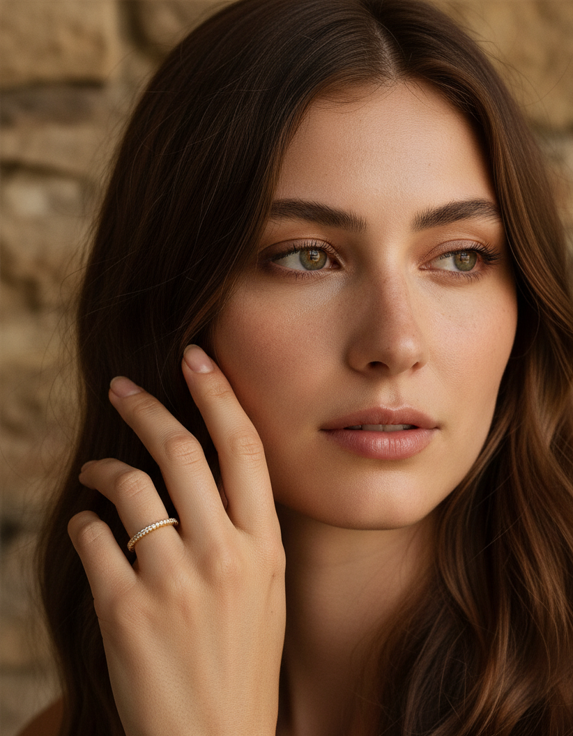 Gold-Tone Thin Band Ring with Clear Stones