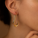 Gold Plated Sculptural Drop Loop Earrings in Teardrop Shape
