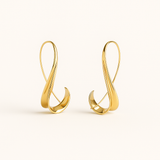 Gold Plated Sculptural Drop Loop Earrings in Teardrop Shape