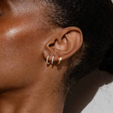 Gold Huggie Earrings - Organic Pave Design - 18K Gold Plated - Zirconia