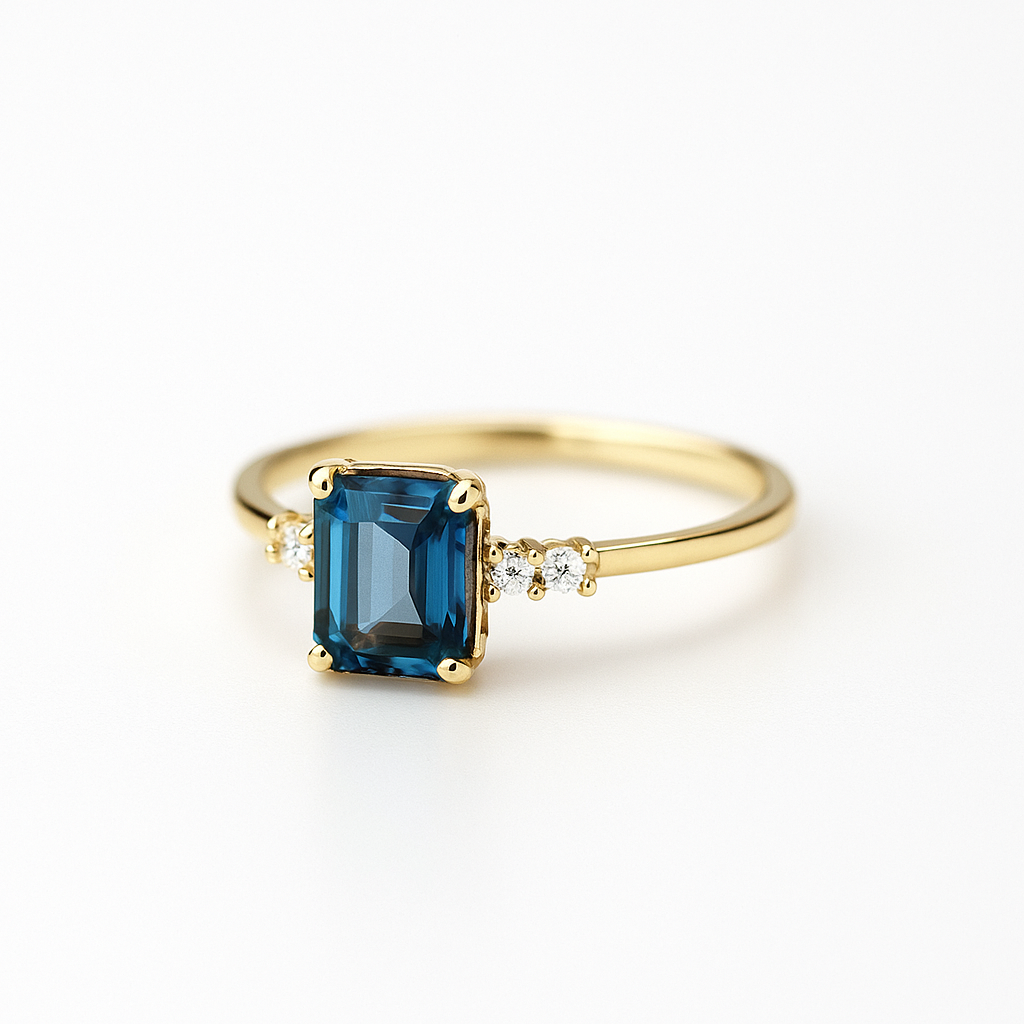 Gold-Plated Ring with Deep Blue Rectangular Stone Accent