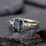 Gold Statement Ring - Deep Blue Rectangle Stone - 18K Gold Plated - Band