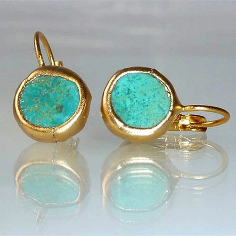 Gold-Plated Drop Earrings with Blue Turquoise Accents