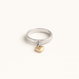 Gold Tone Heart Charm Ring on Smooth Silver Tone Band