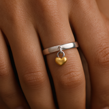 Gold Tone Heart Charm Ring on Smooth Silver Tone Band