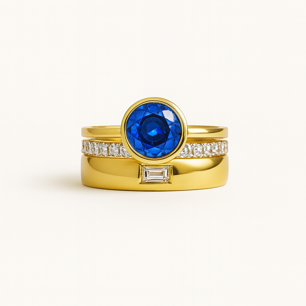 Gold-Tone Ring Set with Blue and Clear Zirconia Accents