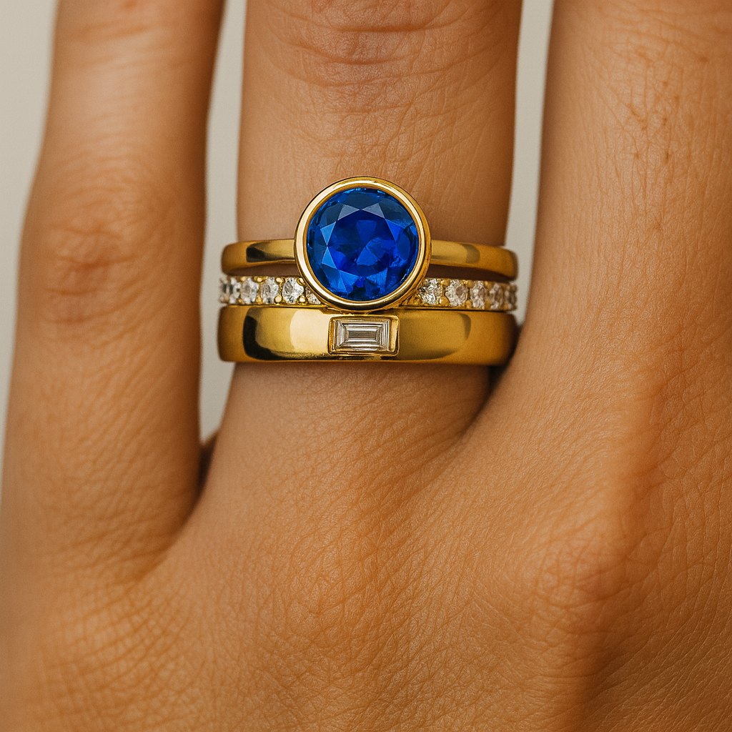 Gold-Tone Ring Set with Blue and Clear Zirconia Accents