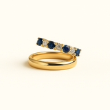Gold Ring Set - Sapphire Blue & Clear Zirconia - 18K Gold Tone - Multi-Pack