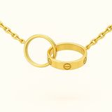Gold Interlocking Ring Necklace - Double Circle Pendant - 18K Gold Tone
