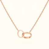 Gold Interlocking Ring Necklace - Double Circle Pendant - 18K Gold Tone