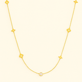 Gold Floral Necklace - Crystal Center Motifs - 18K Gold Tone - Stainless Steel