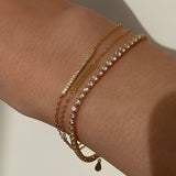 Gold Bar Bracelet - Double Strand Pave Design - 18K Gold Tone - Polished