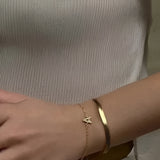 Gold Herringbone Bracelet - 4mm Flat Snake Chain - 18K Gold Tone - Polished