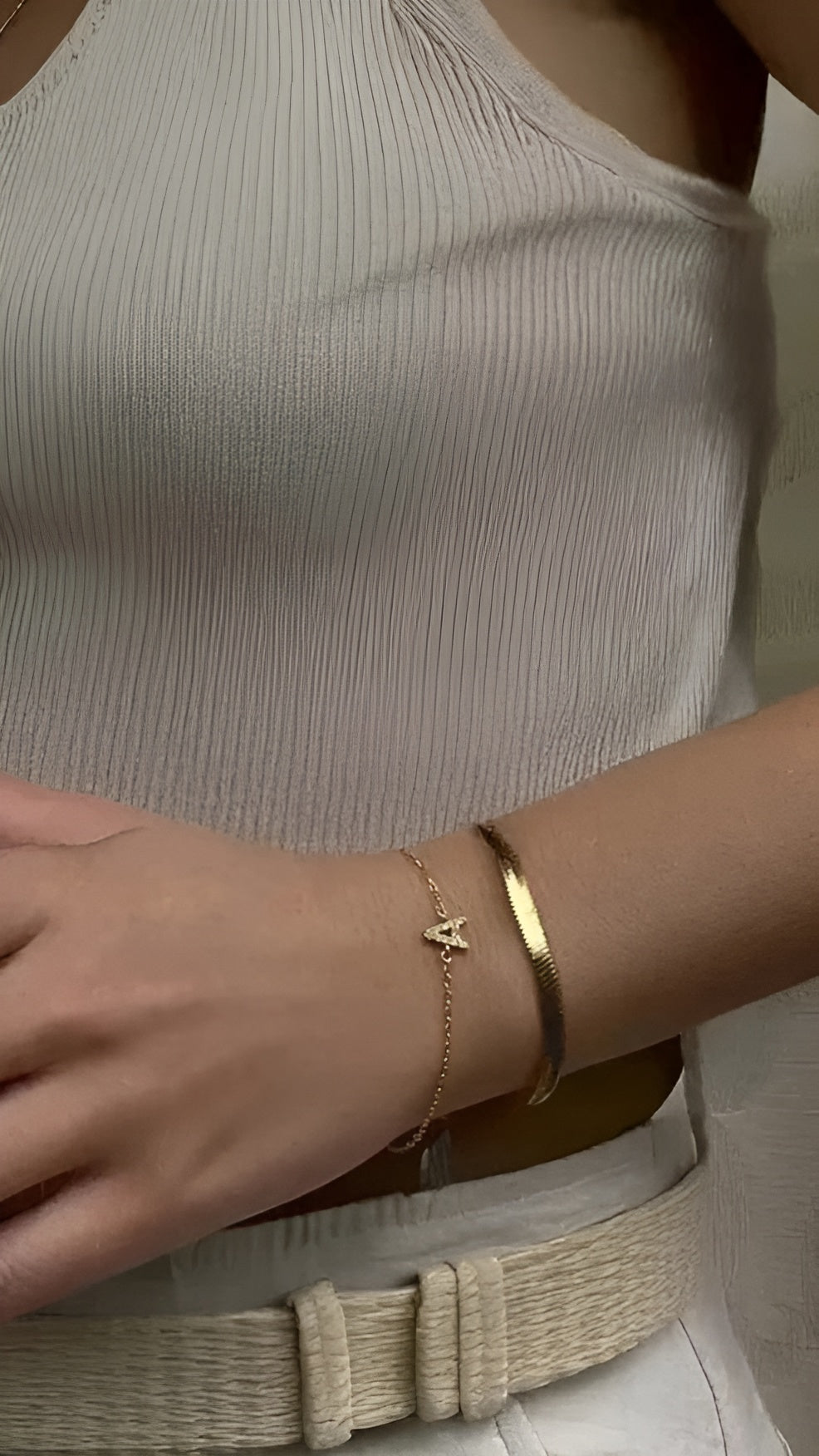 Gold Flat Herringbone Bracelet – 4mm Width