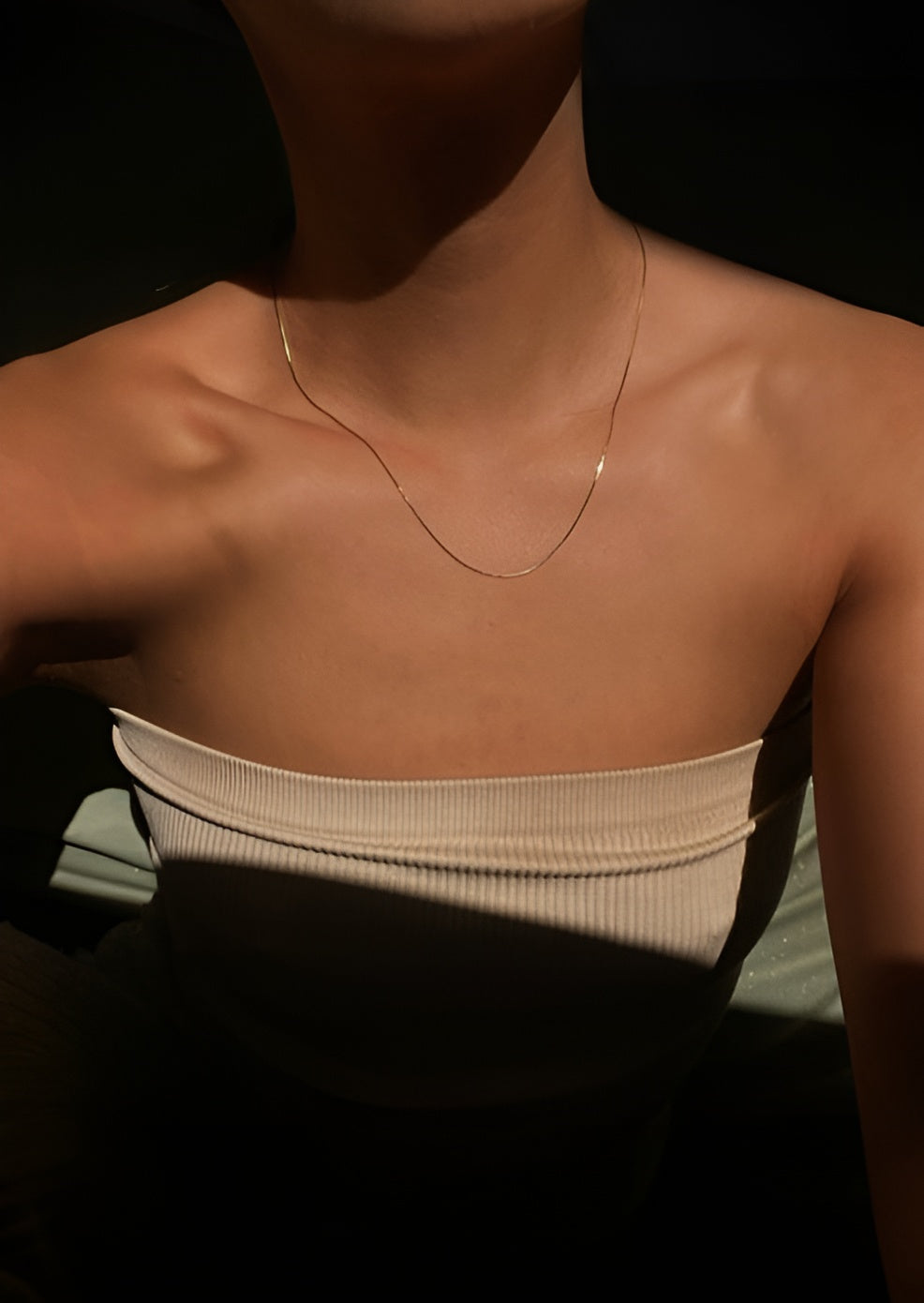 Gold Flat Herringbone Chain Necklace
