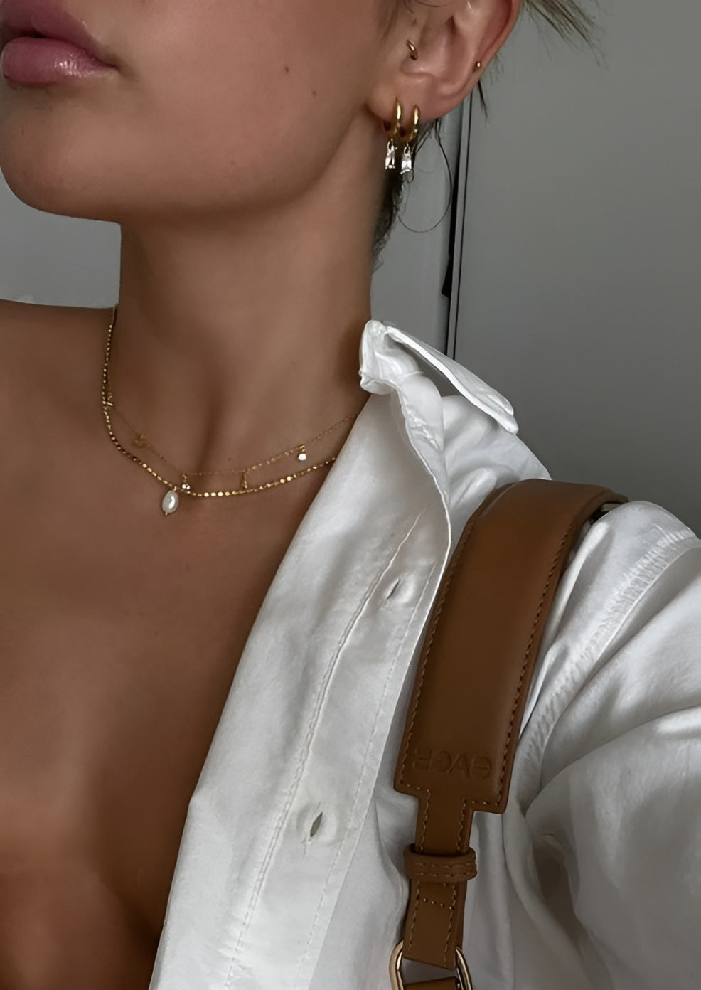 Gold Hoop Earrings with Clear Baguette Drop Charm