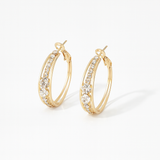 Gold Hoop Earrings - Round Clear Zirconia - 18K Gold Tone