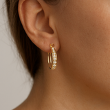 Gold Hoop Earrings - Round Clear Zirconia - 18K Gold Tone