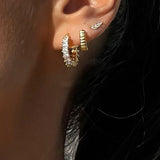 Gold Hoop Earrings - Clear Zirconia Accents - 18K Gold Tone