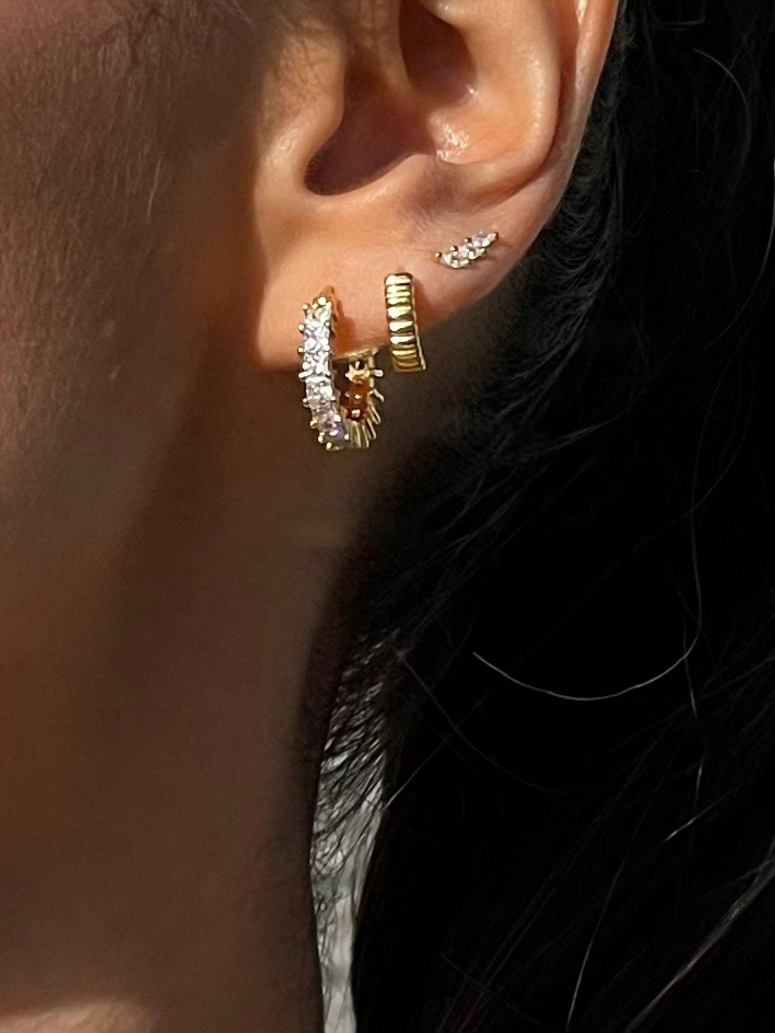 Gold Hoop Earrings with Sparkling Crystal Accents